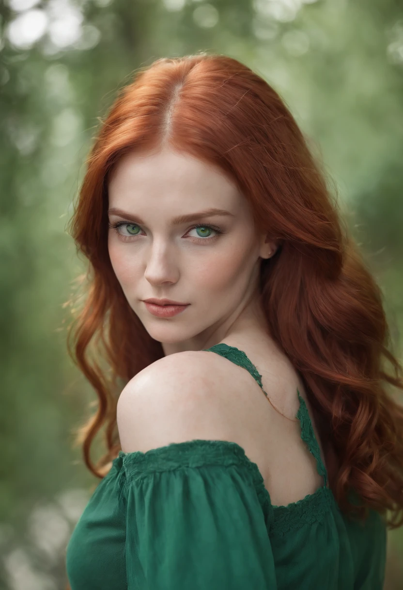 A close up of a woman with red hair and green eyes - SeaArt AI