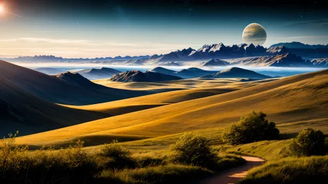 Realistic photo of a distant planet with a fantastic landscape.