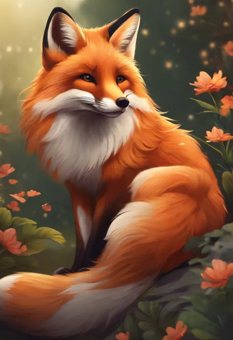 create a cartoon of a fox kawaii
