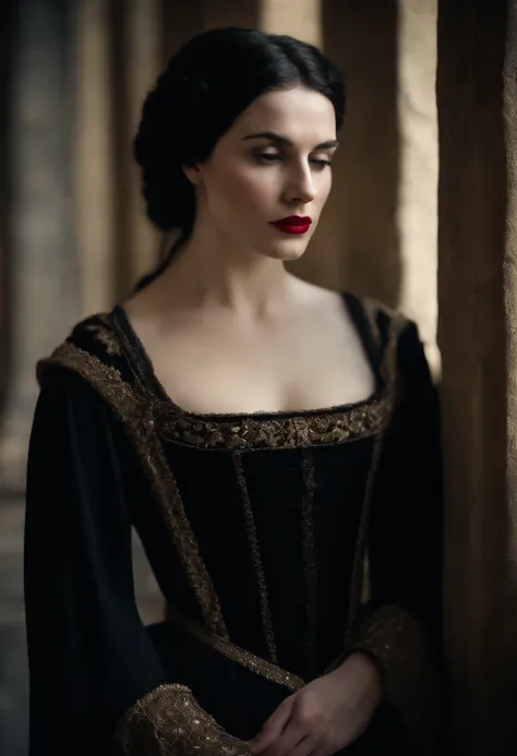 fourteenth century french courtesan beautiful in black clothing. Pale ...