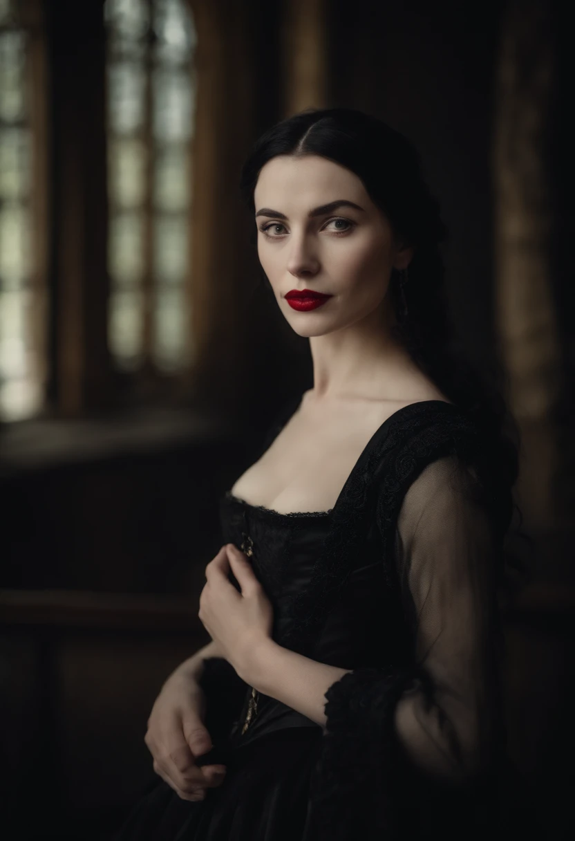 fourteenth century french courtesan beautiful in black clothing. Pale ...