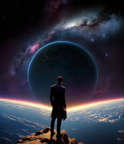 Man at edge of creation of the universe