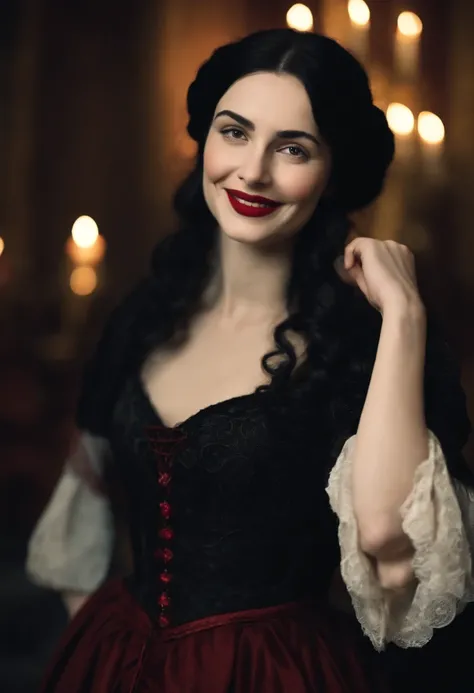 smiling fourteenth century french courtesan beautiful in black clothing ...