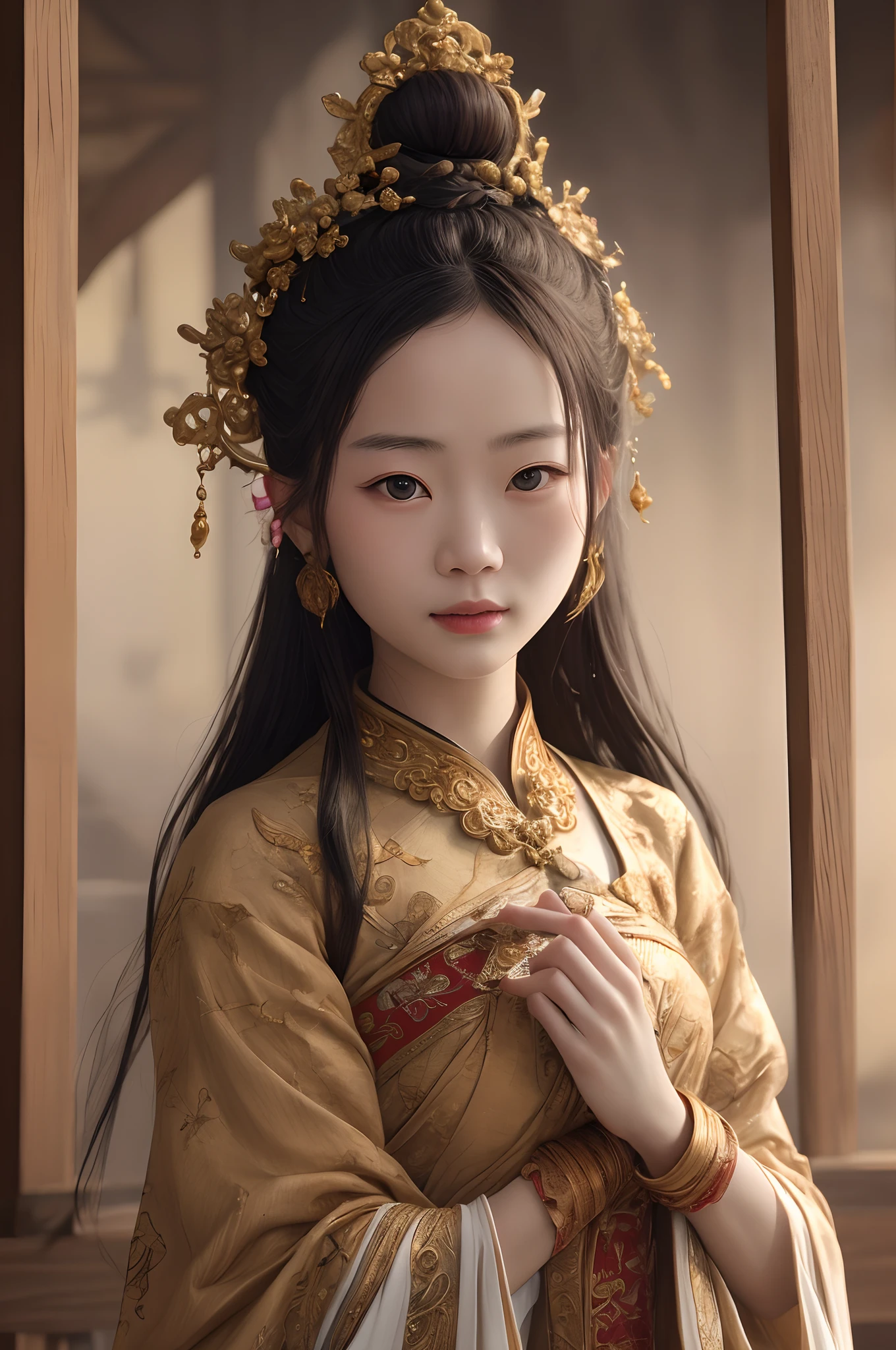 Guofeng,illustration,1girl,single hairbun,a wooden hairstick on her head,Best quality,Highly detailed,Best quality,Masterpiece,An extremely delicate and beautiful,Extremely detailed,8K wallpaper,Amazing,finedetail,Best quality,offcial art,Extremely detailed Cg Unity 8K wallpaper,(Victor Wei's style:0.5),Cute,Big eyes,The proportions are the same for all races,