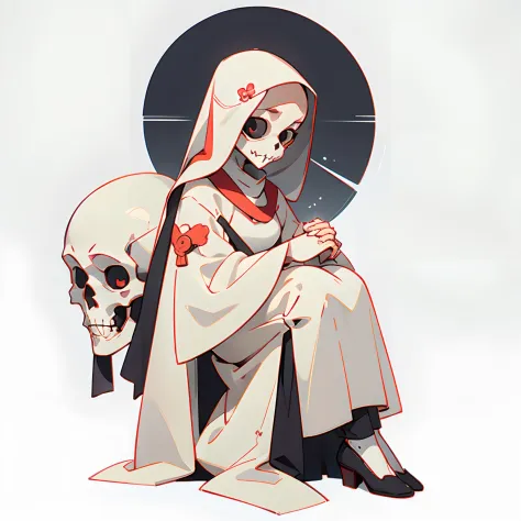 masutepiece, sophisticated details, Best Quality, 4K, 超A high resolution, High resolution, Ultra HD, Full body shot, No background, White background, Praying Nun, female, skull face