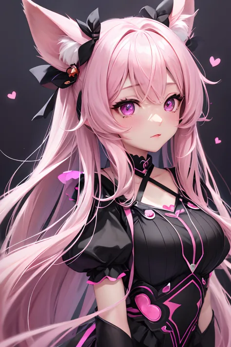 striated hair,Pink twin-tailed hair,   Mole under the eyes, mole under mouth, Heart-shaped pupil, longeyelashes, Pink eyes, Heart-shaped choker、full body Esbian、gazing at viewer、Shy, blush, nose blush,Anime style, Color Field Painting, Ray tracing, bloom, ...