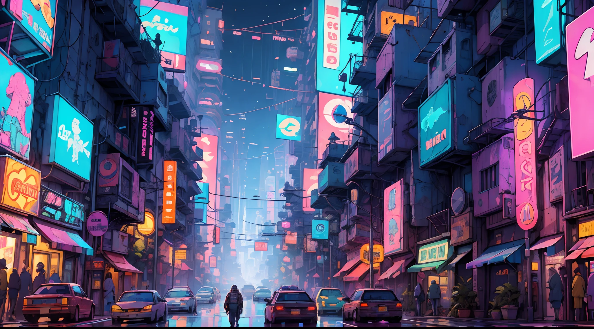 Ciudad del Futuro, Tokio,cyberpunk, neon signs, intrincado, noche Cyberpunk, obra maestra,droides,Mechs, Rgb,Cyberpunk City from the science fiction movie, puente, Cables, Super detailed, alta calidad, Super detail , detalles locos, muy detallado, epic composition, La mejor calidad, 32K,Futuristic city with neon lights and futuristic streets, Neon City in the background, Calle futurista, Ciudad synthwave, Calle futurista de la ciudad, Neon City, Entorno de la ciudad cyberpunk, Neon megacity in the background,Calle de la ciudad cyberpunk, Fondo urbano futurista, en una ciudad cyberpunk futurista, sci-fi cyberpunk city street,