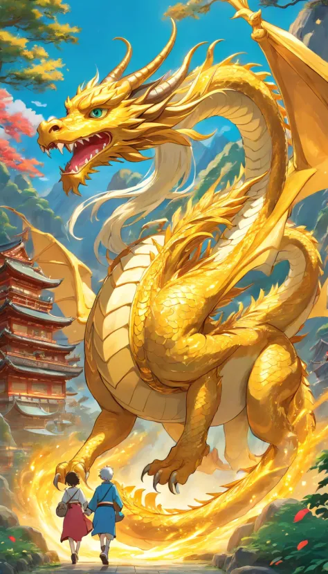 Golden Dragon Carrying Good Luck - SeaArt AI