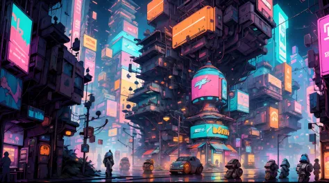 Future City,Tokyo,cyberpunk,(Neon Signs),(Intricate:1.3),Cyberpunk Night,Masterpiece,(Droids:1.3),(Mechs:1.5),RGB,Cyberpunk City...
