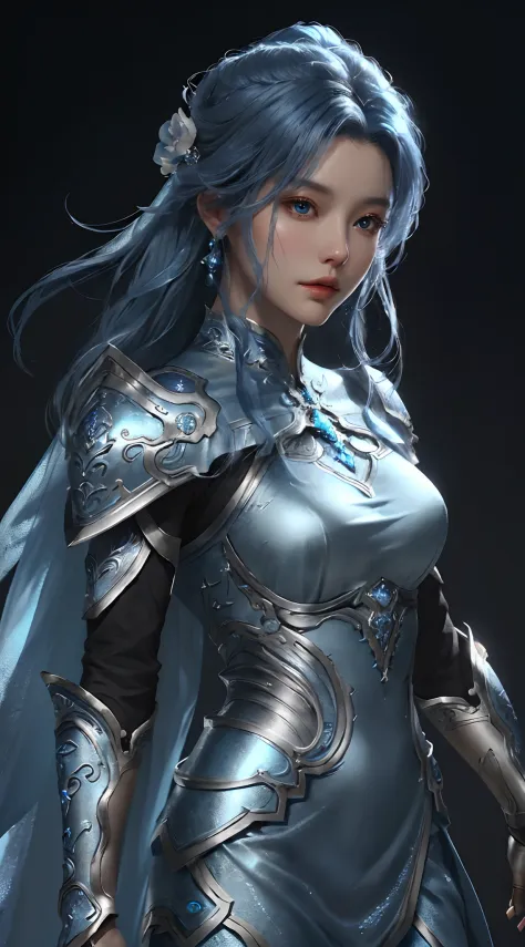 a close up of a woman in a silver and blue dress, chengwei pan on artstation, by Yang J, detailed fantasy art, stunning characte...