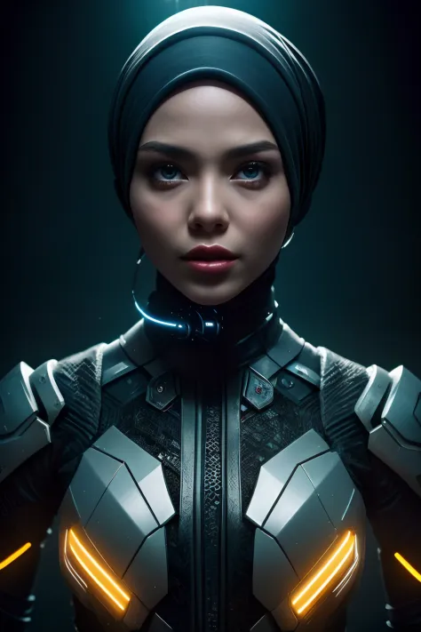 cyber punk malay Girl in hijab,(top-quality、8K、32K、​masterpiece)、(The ultra -The high-definition)、(Photorealsitic:1.4), dynamic ...