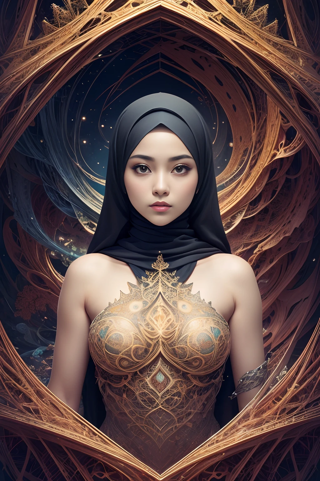 (masutepiece, of the highest quality, Best Quality, Official art, Beautiful and aesthetic:1.2), (1 malay girl in hijab), Extremely detailed,(Fractal Art:1.3),Colorful,Highest detail.