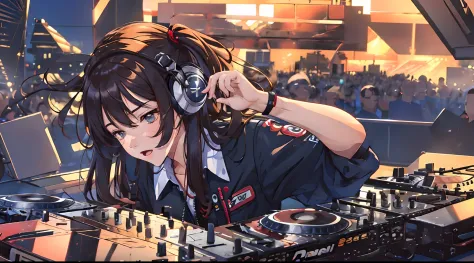DJ, passionate,1girl,, (masterpiece, best quality, high quality, highres, ultra-detailed),