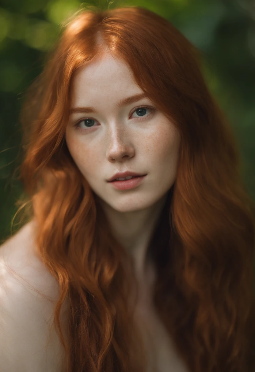 A close up of a woman with long red hair and a white shirt - SeaArt AI