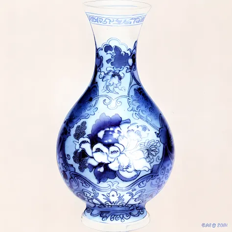 Close-up of the vase，It has a blue and white design on it, style of chinese vase, vases, ancient china art style, Chinese art, chinese blue and white porcelain, Traditional Chinese art, ancient chinese ornate, chinoiserie pattern, chinese brush pen illustr...