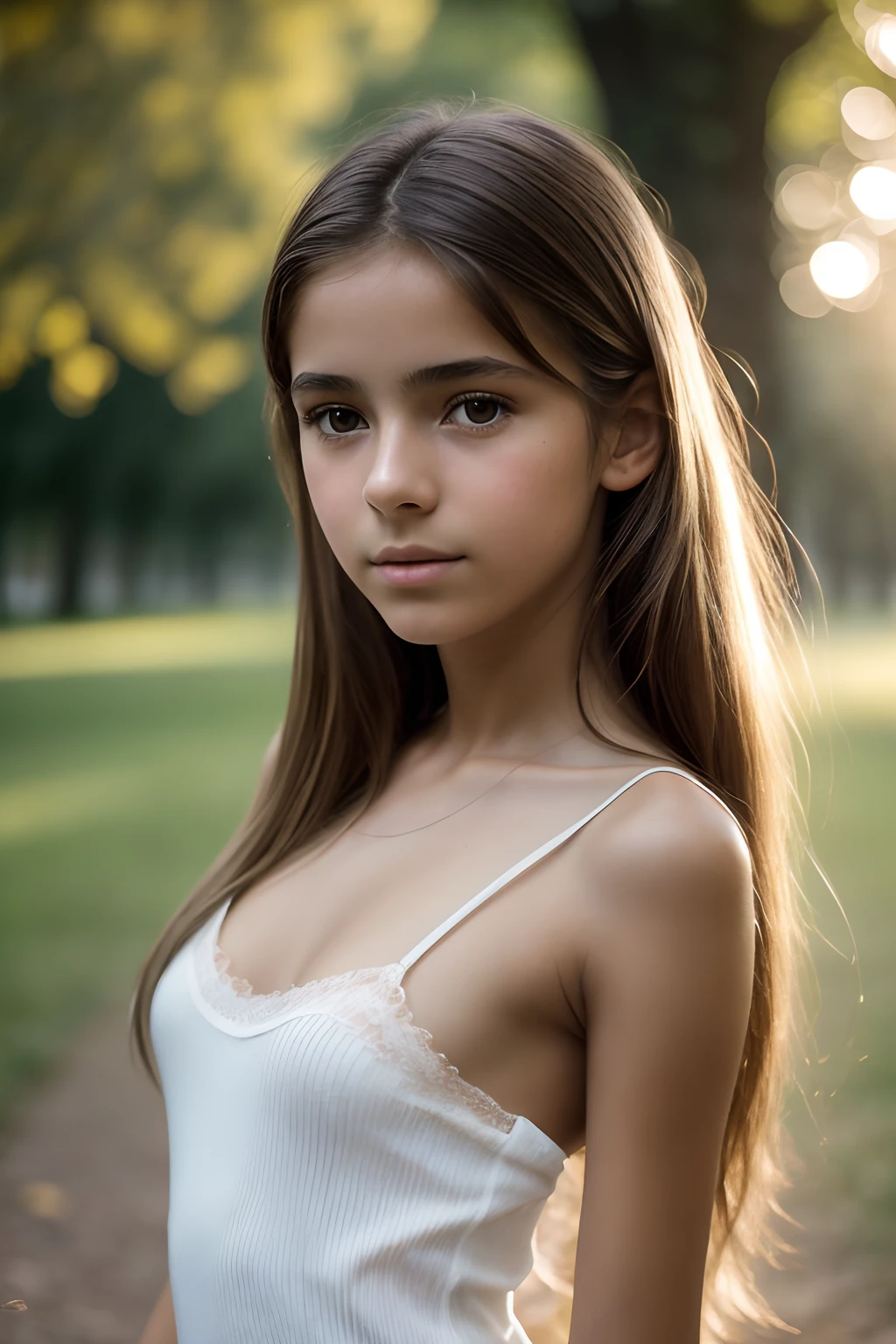 ((1 Spanish teen girl)), ethereal beautiful, slim, petite, soft light, ((David Hamilton style)), close up picture, masterpiece, best quality, photo-realistic, 8k, high resolution, detailed skin, 8k uhd, dslr, soft lighting, high quality, film grain, Fujifilm XT3, full body, naked, in the park