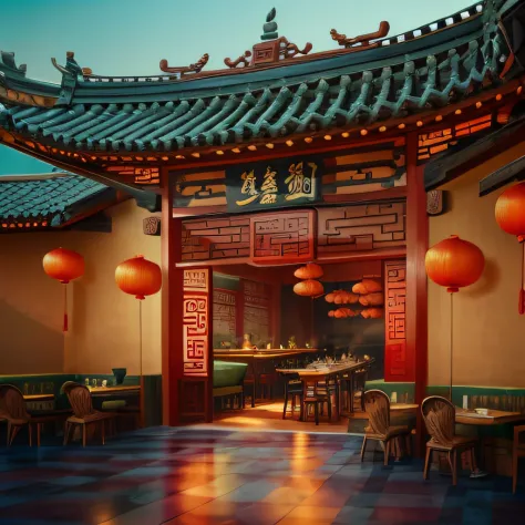 a simple restaurant, peaceful, grand! , Exquisite details, extremely delicate beauty, super detailed, highly detailed, Chinese s...