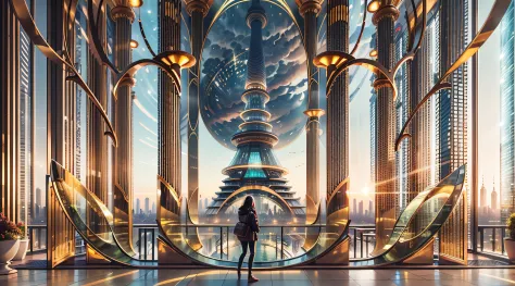 Enter a fascinating vision of the future through captivating futuristic images of the city of Shanghai. The towering giant skyscraper is decorated with gold ornaments and a smooth glass curtain wall，pierce the sky, The vibrant lights of the city that never...