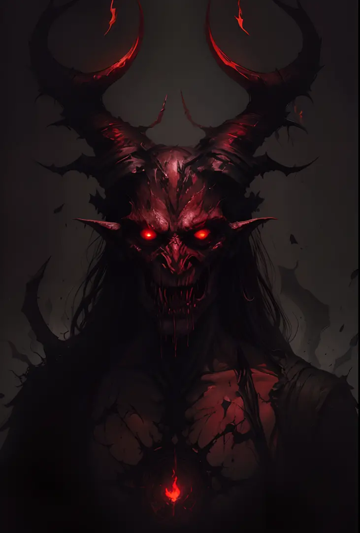 A painting of a demonic creature with a bloodied face with horns, carnage, Sci - Fictional horror art, Science fiction horror artwork, inspired by Aleksi Briclot, diable, de carnage, Horror fantasy art, par Aleksi Briclot, Horror concept art, venin, Art fa...
