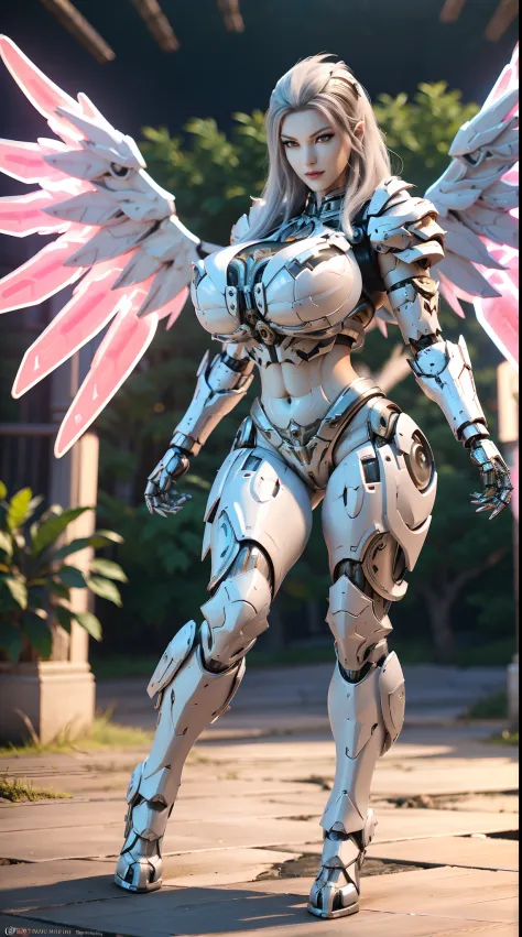 (DRAGON HEAD), HUGE FAKE BOOBS, (BEAUTIFUL FACE, (WHITE:0.8, RGB:1), (CROP TOP MECHA ARMORED GEAR), (((A PAIR OF HUGE MECHANICAL WINGS SPREAD OUT))), FUTURISTIC DRAGON MECHA SUIT, (CLEAVAGE), (SKINTIGHT YOGA PANTS), (PERFECT BODY:1.2), (FULL BODY VIEW), FR...