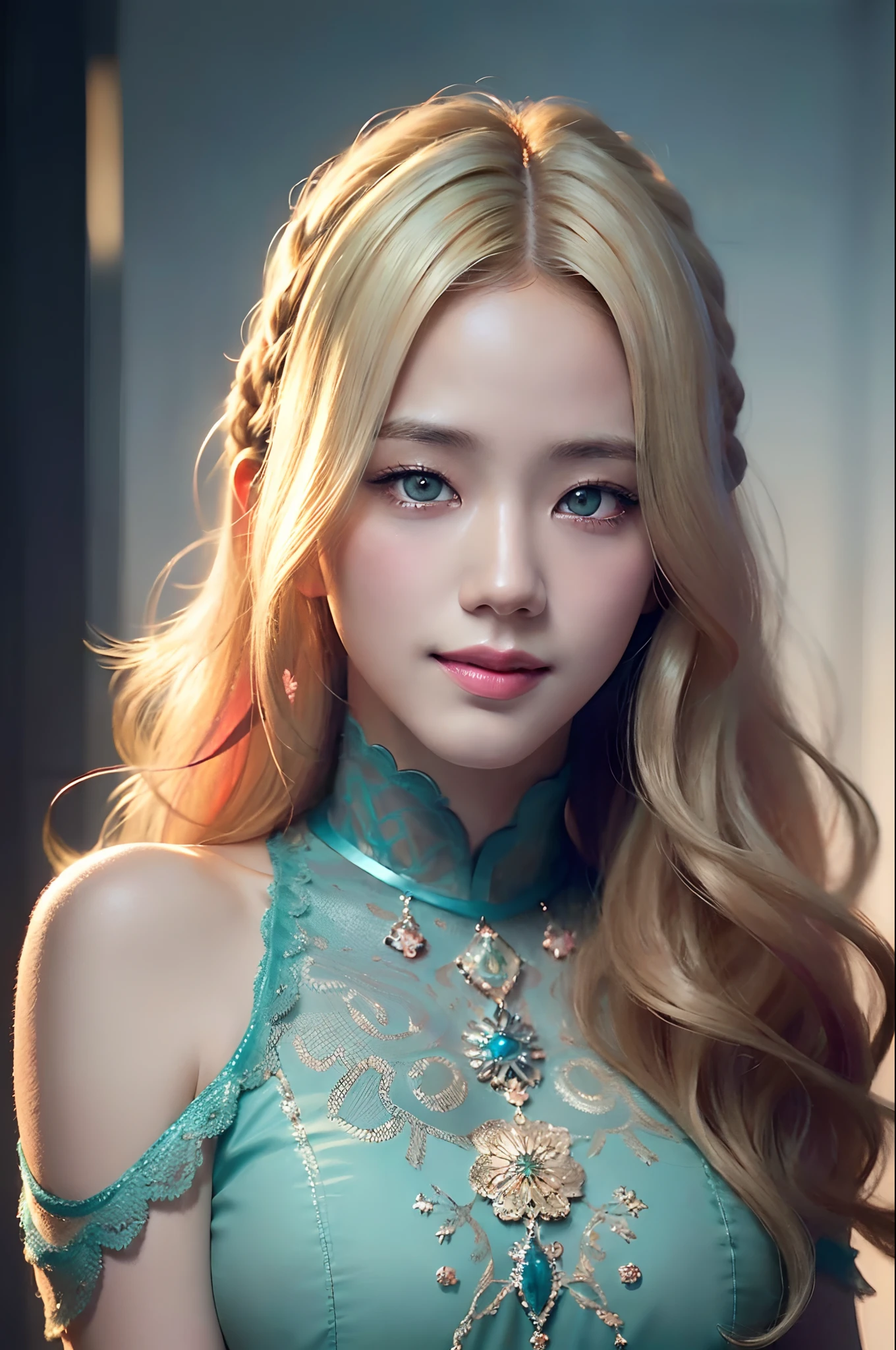 (Ultra Realistic), (Illustration), (Increased Resolution), (8K), (Extremely Detailed), (Best Illustration), (Beautiful and Detailed Eyes), (Best Quality), (Ultra Detailed), (Masterpiece ), ( wallpaper), (detailed face),a blond, Wavy hair,(hi-top fade:1.3), (Smiling broadly, bright look), dark theme, soothing tones, muted colors, High contrast, (Natural skin texture, hyperrealism, Soft light, edgy),exposure blend, medium shot, Bokeh, (HDR:1.4), High contrast, (films, teal and orange:0.85), (muted colors, faded colors, soothing tones:1.3), Low saturation, (hyperdetailed:1.2), (black:0.4)