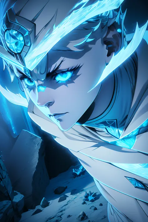 The Cryomancer Frostbite Hollow is covered in a layer of spiritual ice that emits intense cold. Its mask has a frosty appearance, with bright blue eyes. It can freeze the surroundings and attack with spiritual ice blades full body
