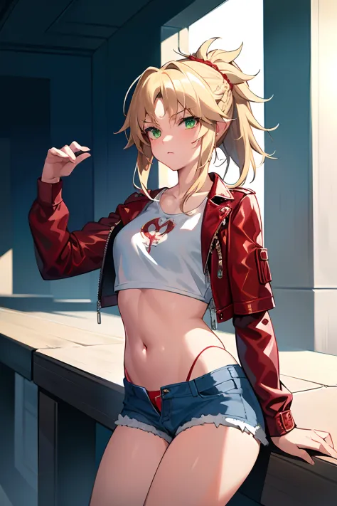 masterpiece, best quality, illustration, city street, 1girl, mordred \(fate\), cowboy shot, skinny, collarbone, detailed blonde ...