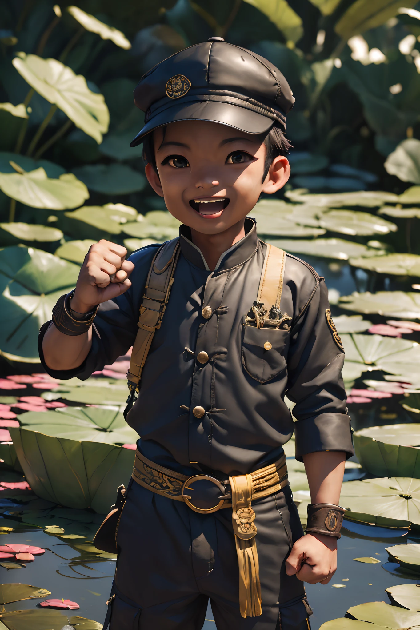 photore (TCr3ws:1), of a guy, (Qianya laughed with empty fists:1.3), (Face focus), ModelShoot style, (Extremely detailed Cg Unity 8K wallpaper), Intricate, High detail, Sharp focus, Dramatic, photorealistic painting art by midjourney and greg rutkowski , (Next to the lotus pond), (wear cap:1.1), (Detailed pupils:1.2), (dynamicposes:1.2),(closeup cleavage:1.1)