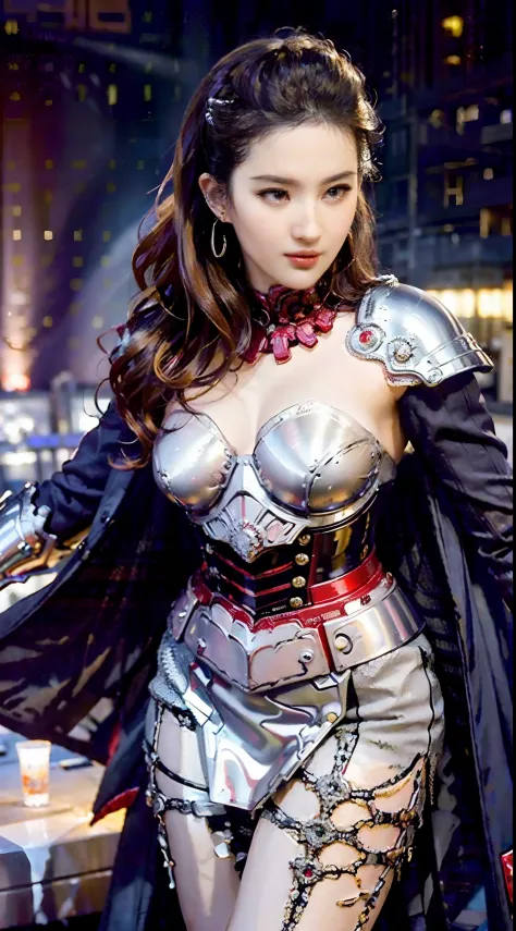 A woman wearing white and gold Iron Man armor， Mix 4, (8K, photo RAW, best qualityer, tmasterpiece: 1.2), (realisticlying, reali...