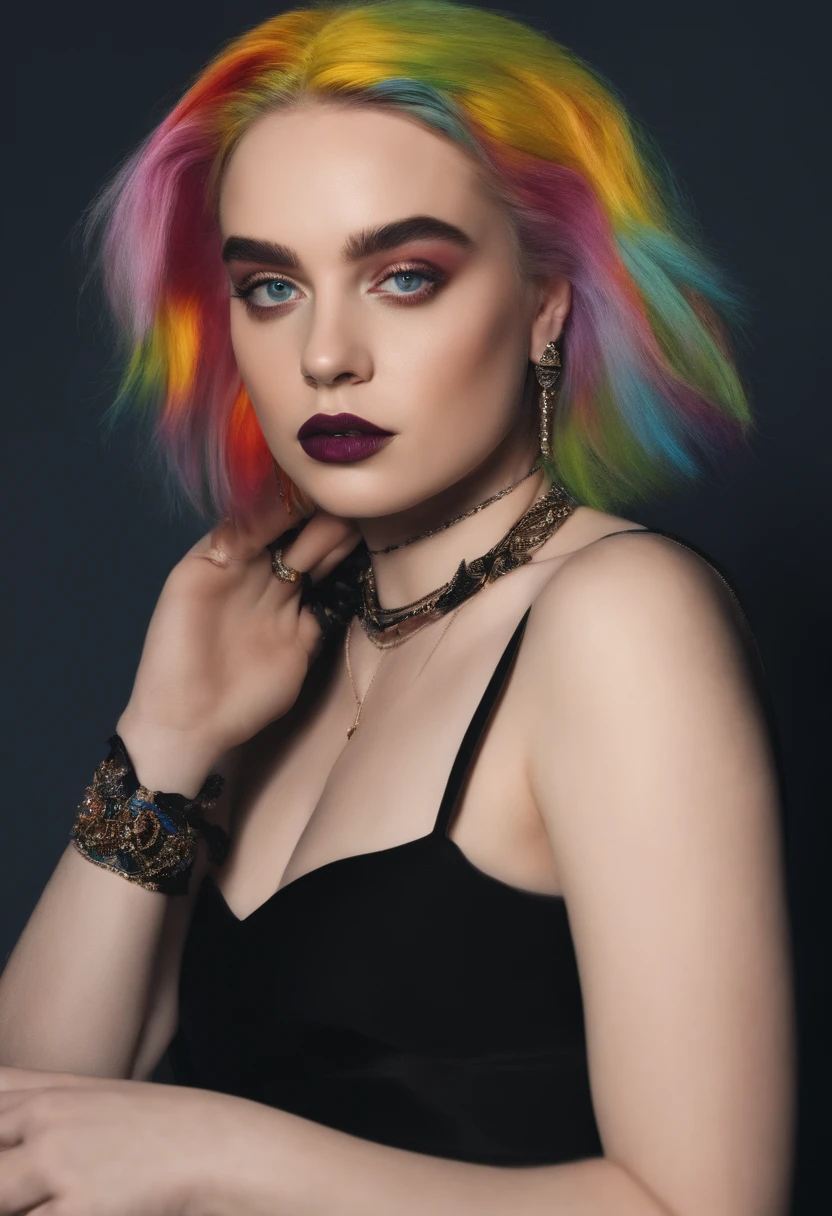 A woman with bright hair and a black top posing for a picture - SeaArt AI