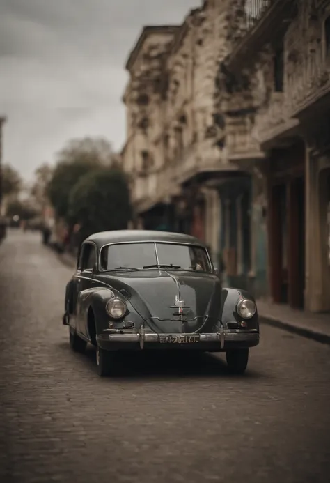 Arafed view of a car parked on a street in a town - SeaArt AI