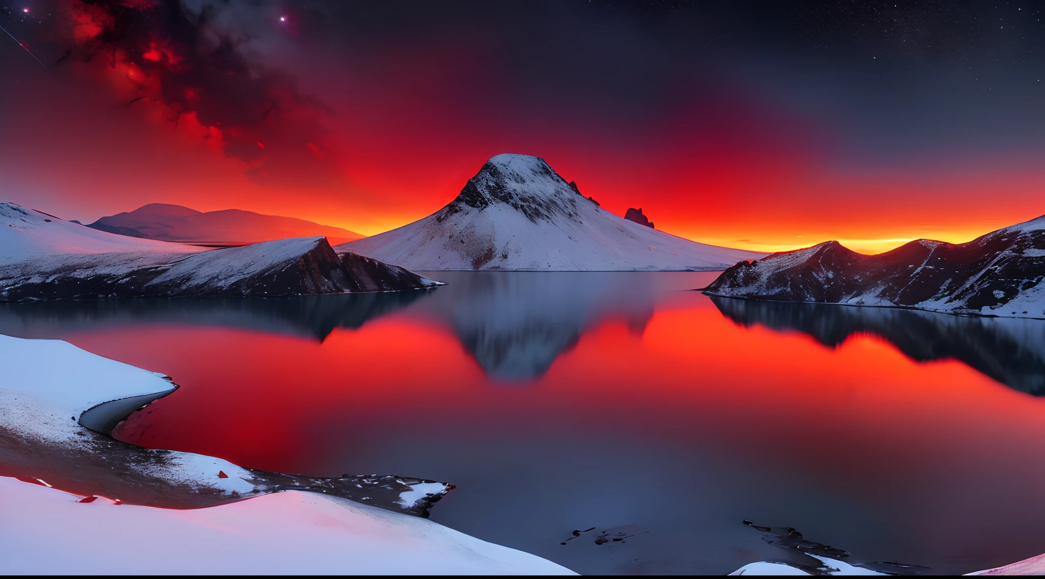 ((Meisterwerk:1.4,beste Qualität)), klarer Sternenhimmel
(See), Volcanic See, Landschaft, Himmel, winter,
(Mitternacht:1.4),Morgenrot, hohe Detailgenauigkeit, reichlich, 8K, hohe Detailgenauigkeit, Hintergrundbilder,