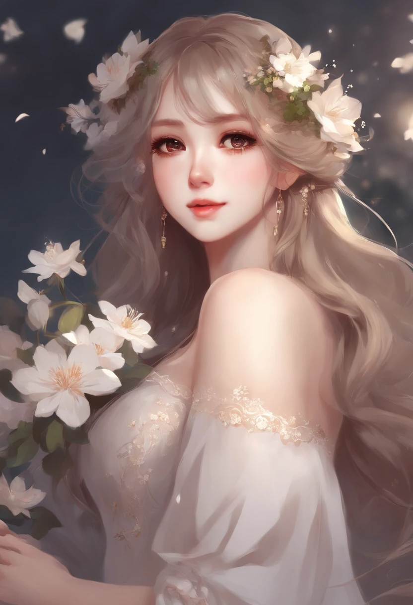 anime - style girl with long hair and flowers in her hair, cute anime waifu in a nice dress, beautiful anime girl, cute detailed digital art, beautiful anime portrait, guweiz on pixiv artstation, artwork in the style of guweiz, guweiz on artstation pixiv, detailed digital anime art, anime style 4 k