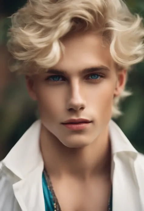 portrait of a young male model with blond hair and green - SeaArt Al -  Gerador gratuito de arte Al