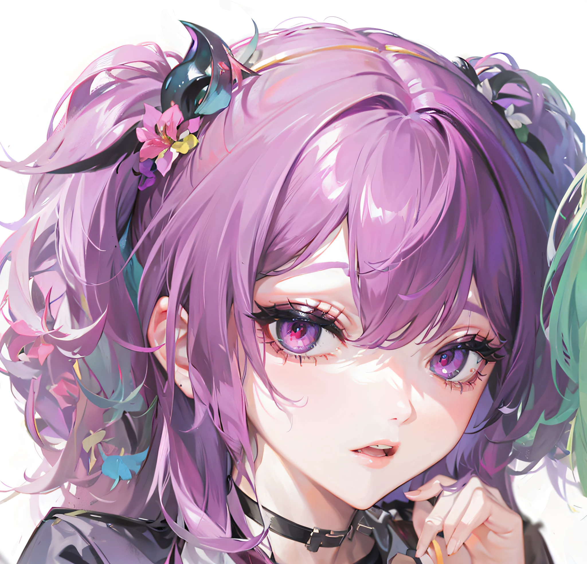 Anime girl with purple hair and purple eyes and a bow - SeaArt AI