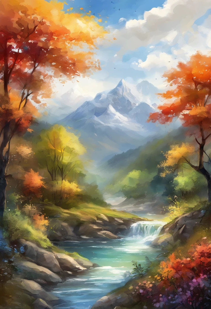 ((anime landscape wallpapers: 1.2, Width 672, Beautiful Art UHD 4K: 0.8), (Anime country landscape, Anime Nature, anime big breast), Anime Cloud, landscape artwork, epic landscapes), (Anime style art style, Detailed landscape, Beautiful fluffy clouds: 1.2, Landscape background), well-illuminated, Bright picture (Field, A painting of mountains and rivers, Anime theme), )