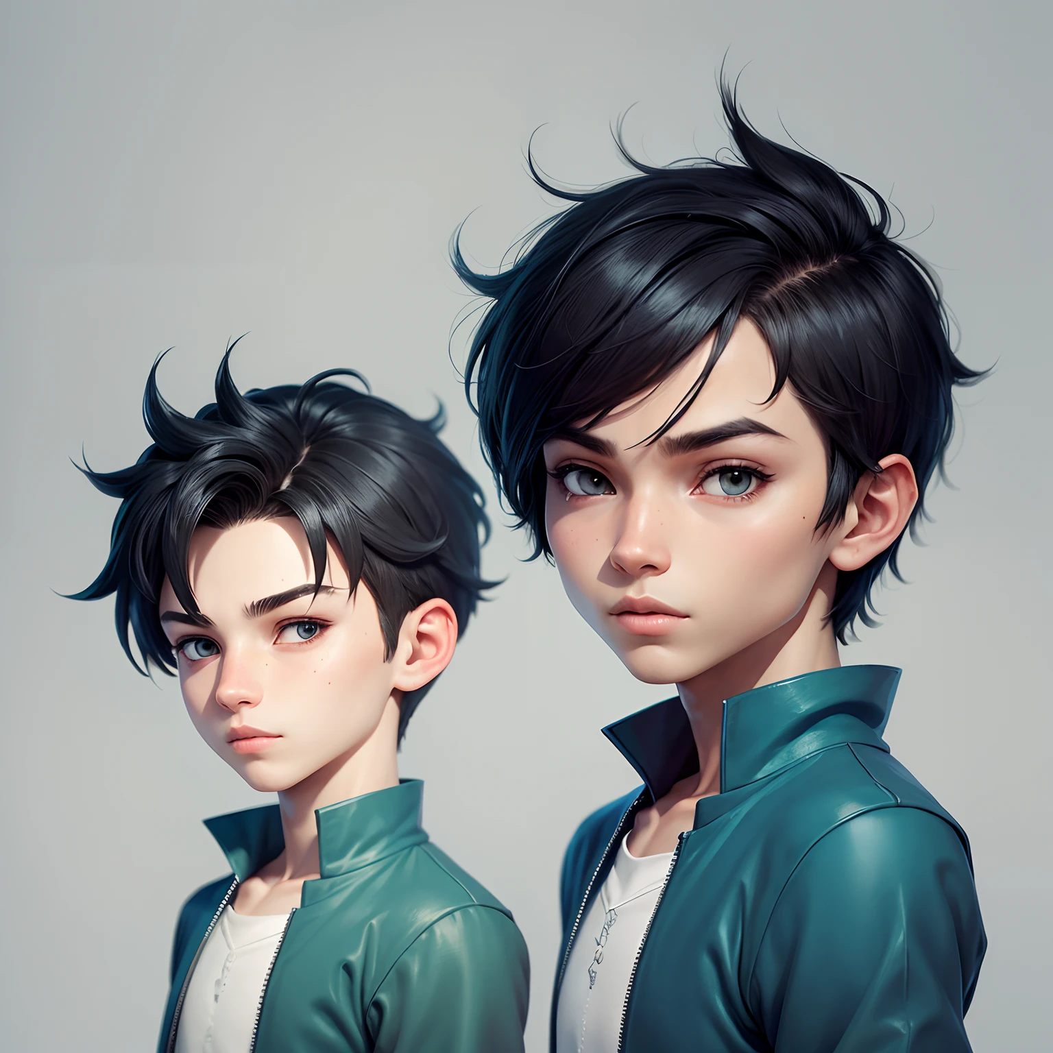 Two anime characters with black hair and green leather jackets - SeaArt AI