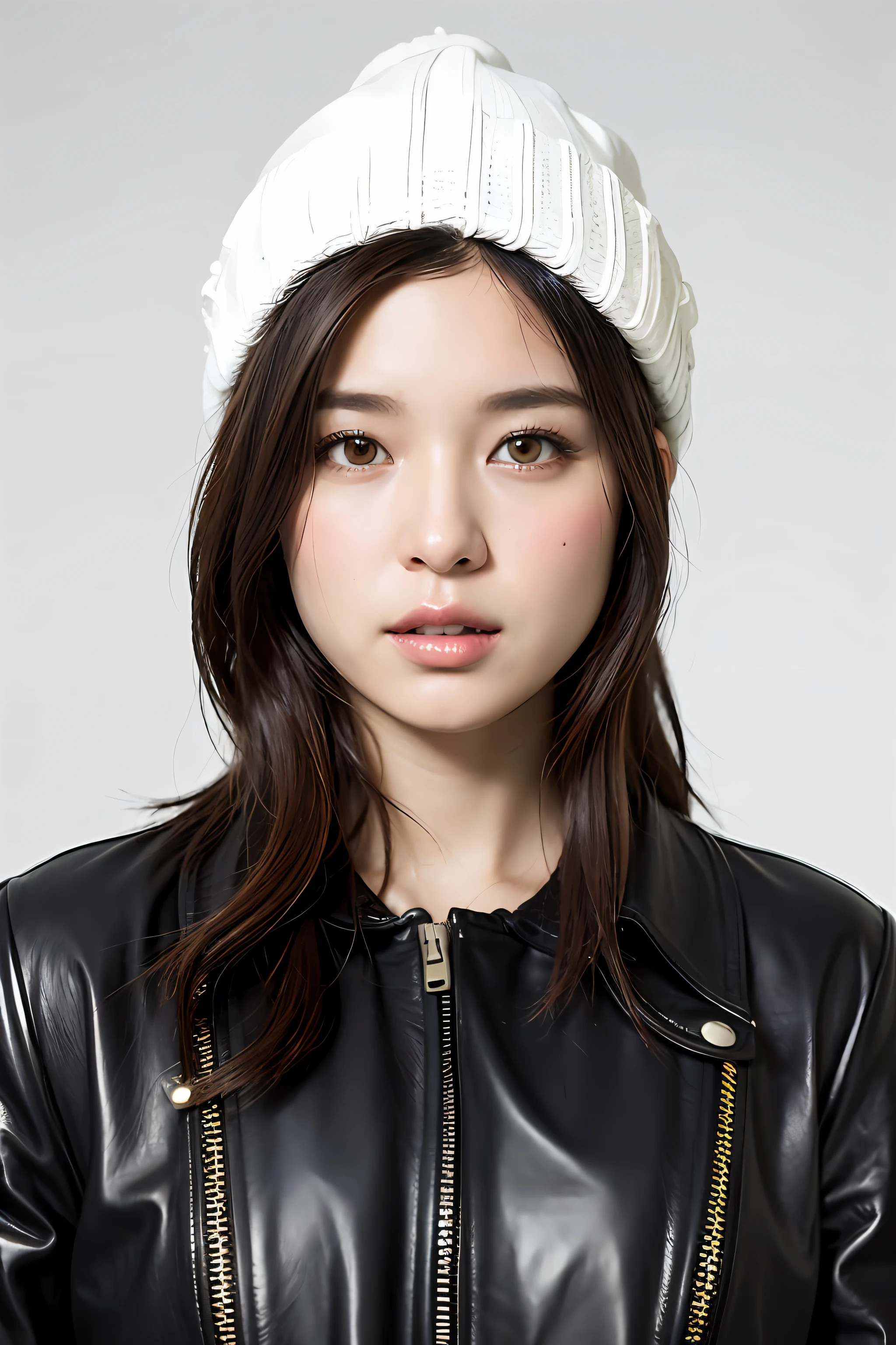 (
(8k:1.27), best quality, masterpiece, ultra highres:1.2) Photo of Pretty Japanese woman
 (beautiful:1.1) (sci-fi warrior woman:1.1) space soldier, (beanie:1.61) (leather jacket:1.21) intricate elegant, fantasy, detailed, ometric by greg rutkowski and alphonse mucha, gradient lighting