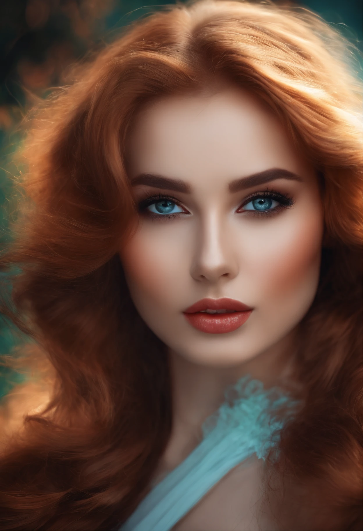 A close up of a woman with red hair and blue eyes - SeaArt AI