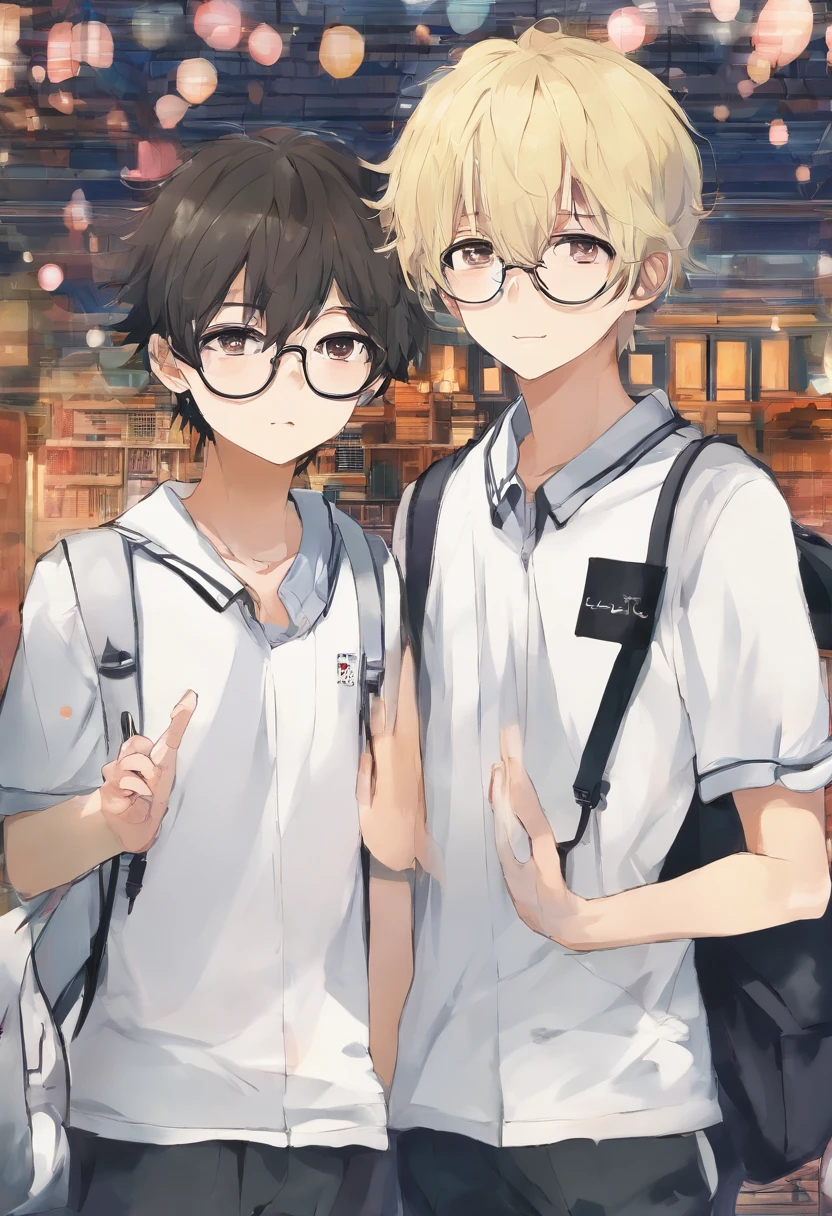 Anime boy and girl in school uniforms posing for a picture - SeaArt AI