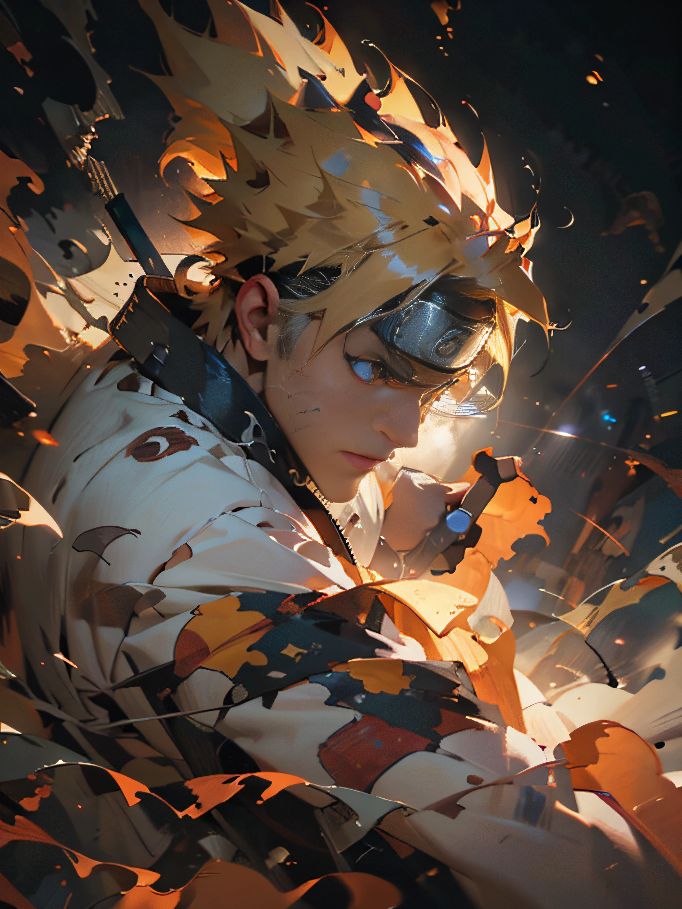 Year's on_oiled_Painting, Naruto Uzumaki，Epic battles，wrath
Cinematic lighting,Strong contrast,High level of detail,Best quality,巨作,White background,,