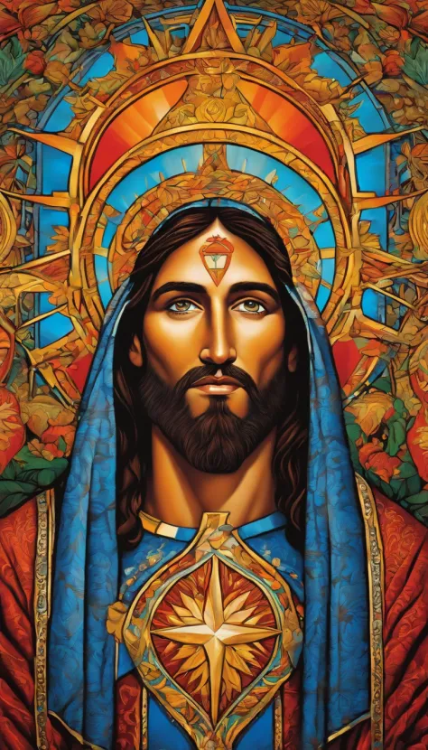 "Experience the divine presence of Jesus Christ in a whole new way with this stunning portrait, rendered in the style of bold and vibrant North American comics."