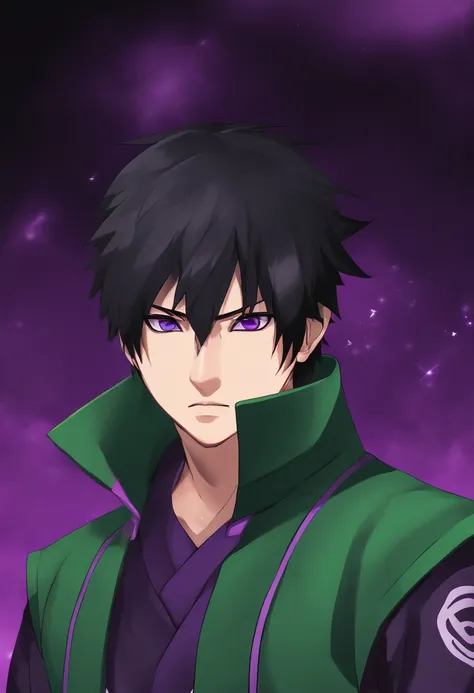 A close up of a person wearing a green jacket and purple eyes - SeaArt AI