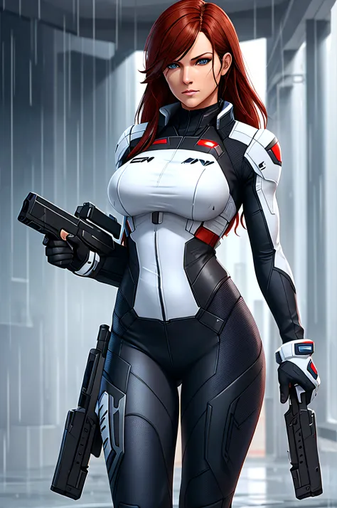 miranda lawson , fit body, white mass effect outfit, high resolution, ultrasharp face and eyes, 8k, sensual look, full body, lon...