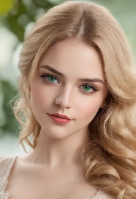 beautiful 16 year old girl, Persian,  Long wavy Golden blonde hair, emerald green eyes, expressive eyebrows, long jet black eyelashes, almost shaped eyes, aquiline nose, rose-red lips, diamond shaped face, hourglass figure, sculptured shoulders and neck, l...