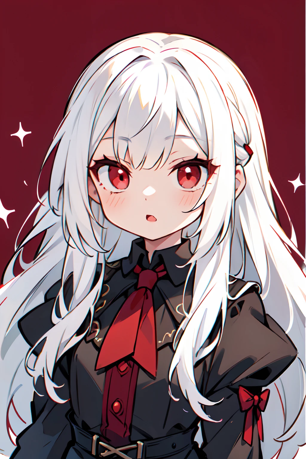 vampire kid, young, cute, young vampire , white hair long hair, red eyes, aloof expression, portrait