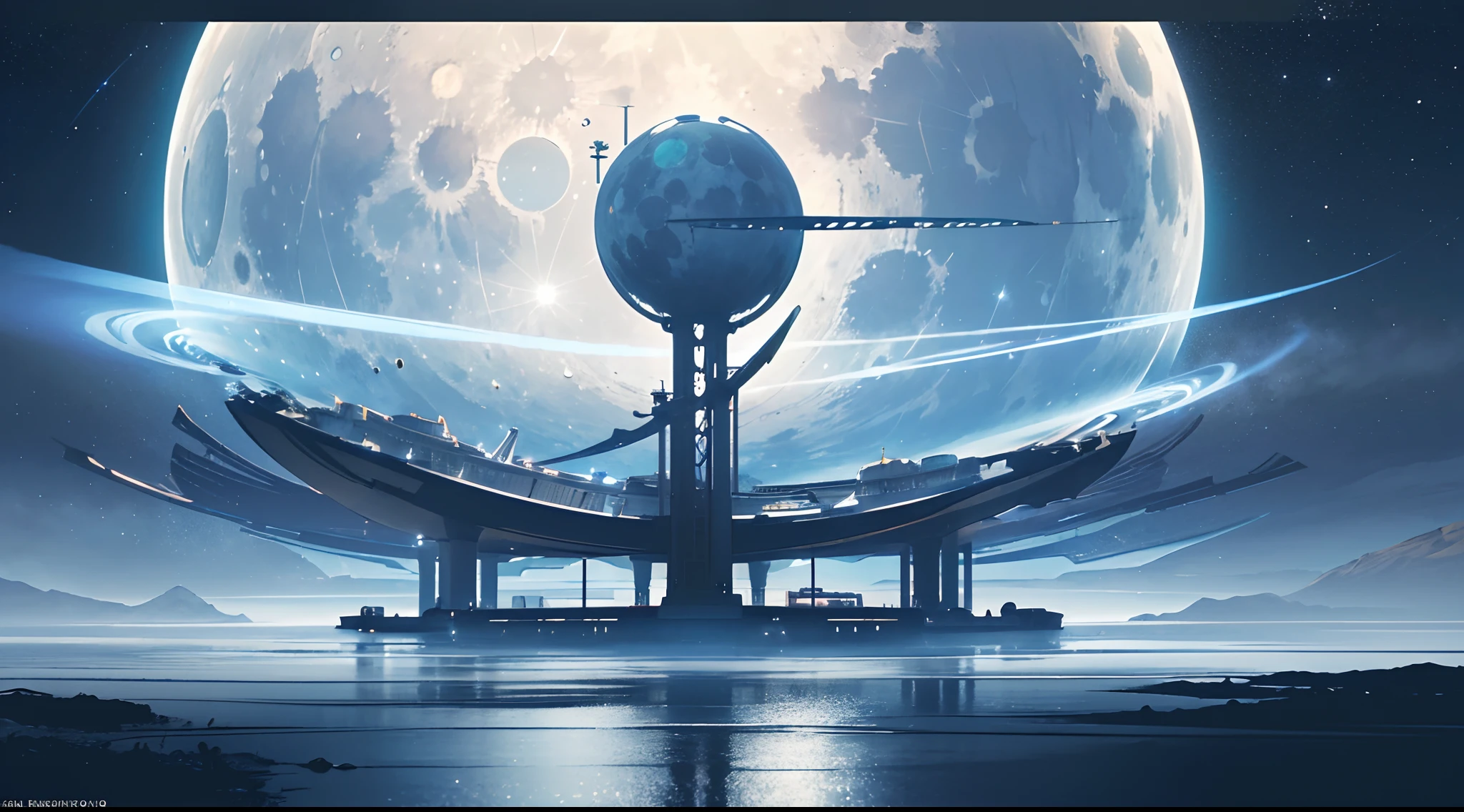 (highres,best quality,moon:1.2,habitable)(colonized by humanity:1.1,human settlement)(lunar landscape)(advanced technology,modern architecture:1.1)(transparent domes,skywalks:1.1)(lush vegetation,thriving ecosystem)(futuristic city)(starry sky,full moon:1.1,nighttime)(astronauts exploring,excavations)(craters,silent landscape)(solar panels,energy production)(floating platforms:1.1,transportation)(harmony between nature and technology)(peaceful,serene atmosphere)(glass structures,reflecting moonlight)(earthrise from the moon:1.1,beautiful scenery)(low gravity,hovering)(moon base)