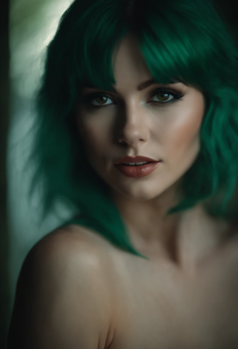 A close up of a woman with green hair and a green wig - SeaArt AI