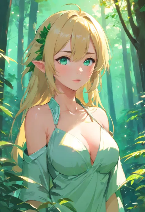 masterpiece, best quality, intricate details, gorgeous blonde elf woman, (mint eyes), Celestine Lucullus, perfect anatomy, perfect face:1.1), ((huge breasts!!!!!!)),(gigantic breasts!!!!), white one piece uniform, sharp focus, ((solo:1.4), (full body shot)...