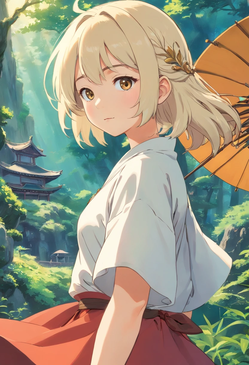 Anime girl with umbrella in the forest - SeaArt AI